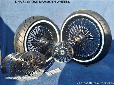 DNA Mammoth 52 Black Spoke Wheels 2 Rotor Pulley Tire Harley 09-23
