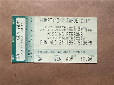 【激レア】Rock staff会員募集用紙 TOTO関係者用パス 2点セット MISSING PERSONS Ticket Stub Aug 1994 Humptyz Tahoe new wave vtg
