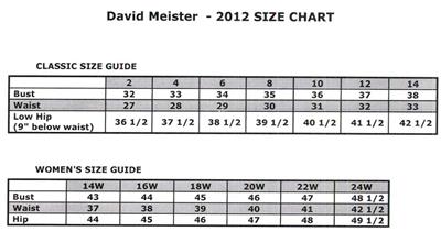 David Meister Size Chart