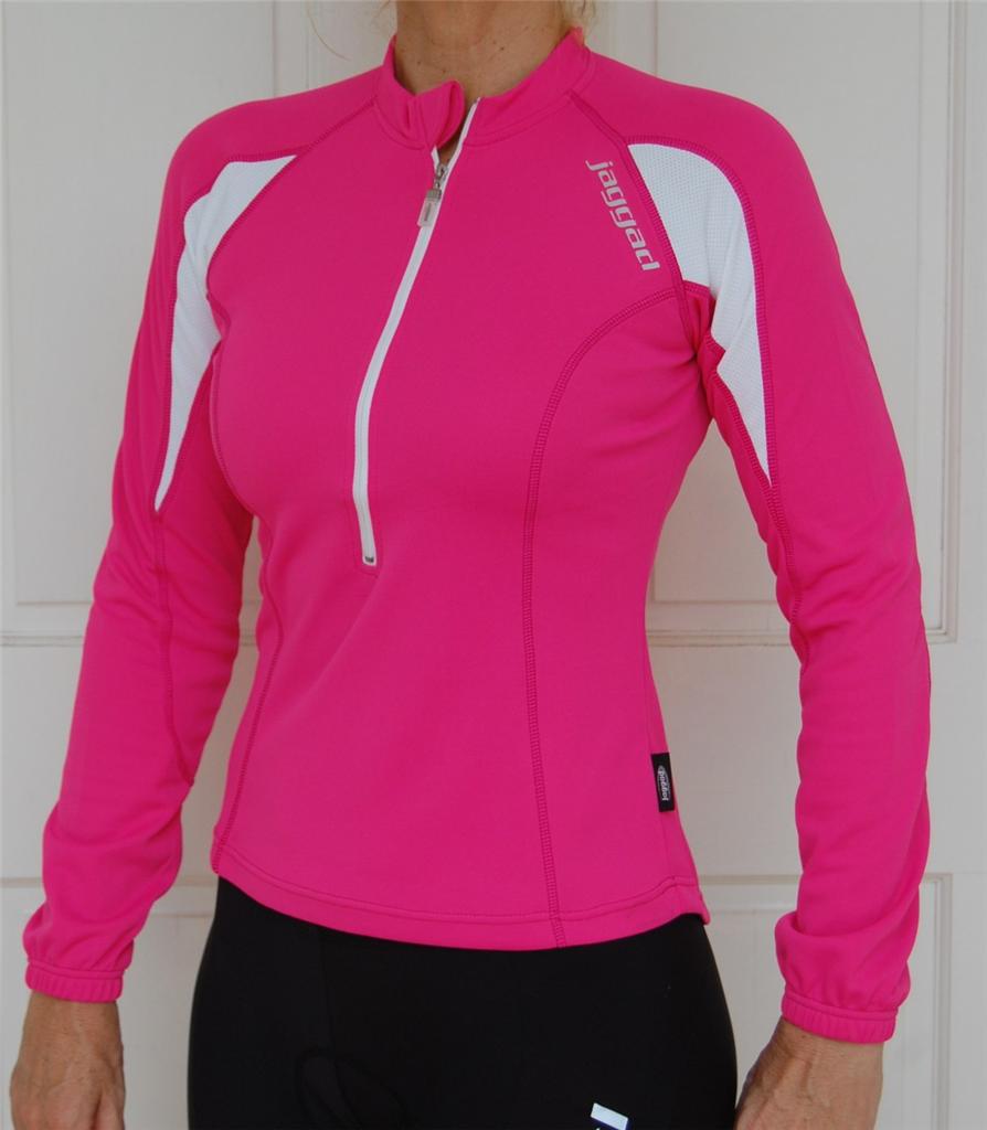 Womens Jaggad Cycling Bike Long Sleeve HOT PINK Jersey Top S 8 M 10 L ...