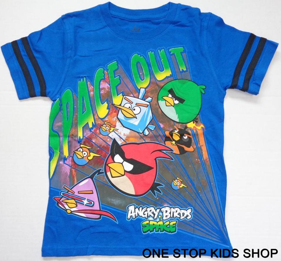 ANGRY BIRDS Boys 8 10 12 14 16 18 20 Short Sleeve SHIRT Tee Top SPACE ...