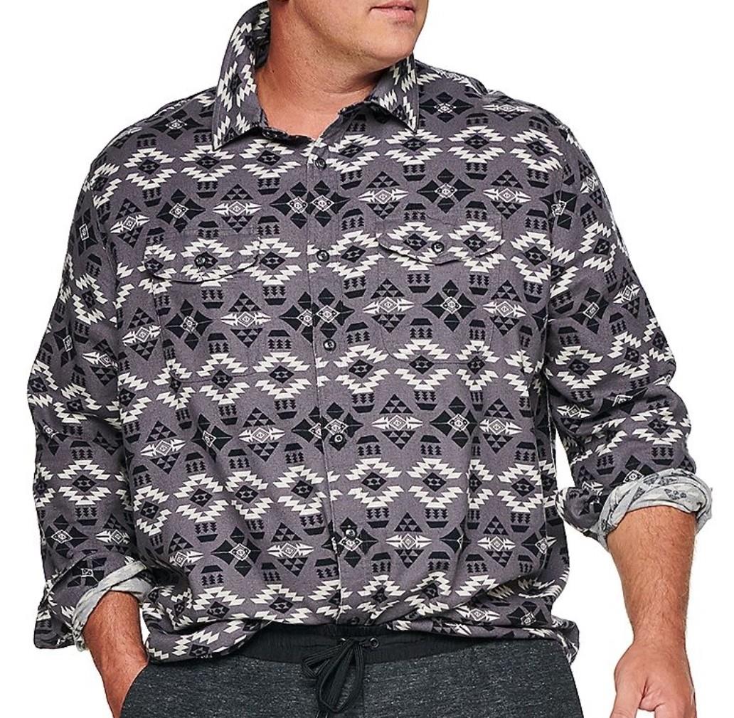 SONOMA MENS BIG TALL SOFT FLANNEL SHIRT GRAY AZTEC REG FIT  XLT  1XB 2XB NWT