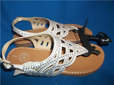 WONDER NATION YOUTH GIRLS SANDALS WHITE WITH SILVER SIZE 1 NEW WITH TAGS