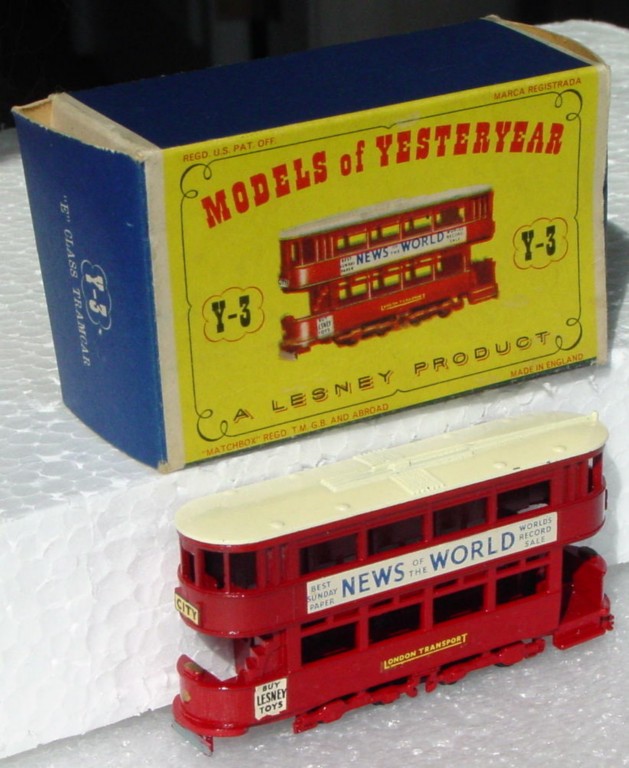 Models of YesterYears 03 A - Tramcar black plastic wheels cream roof three slight chips C9 D1 box