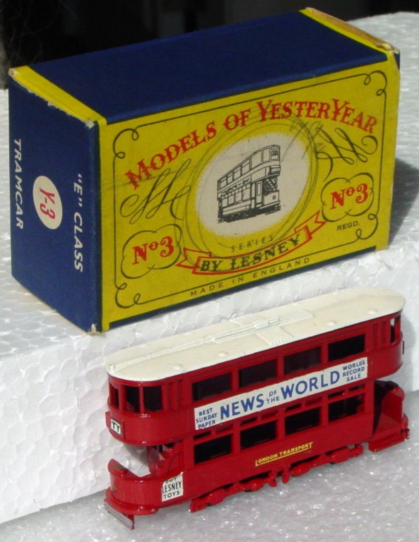 Models of YesterYears 03 A 4 - Tramcar black plastic wheels white roof one slight chip C9+ C box