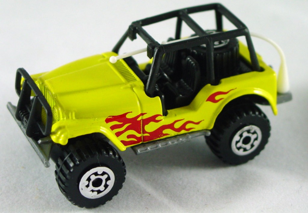 Pre-production 37 F 17 - 4x4 Jeep Yellow dark grey plastic base flames made in China