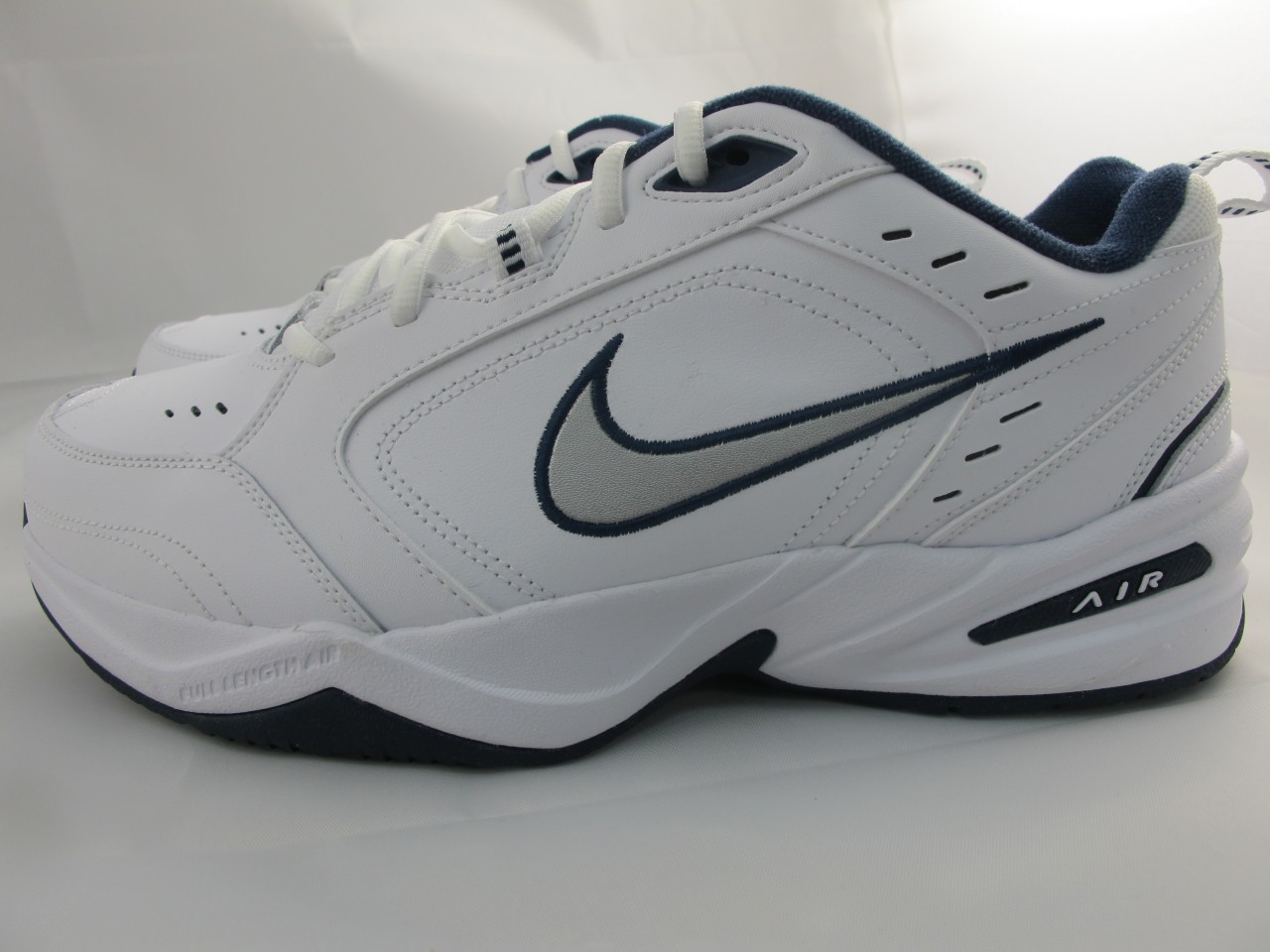 New Men's Nike Air Monarch IV 416355 102 White Mtllc Silver Monght NVY ...