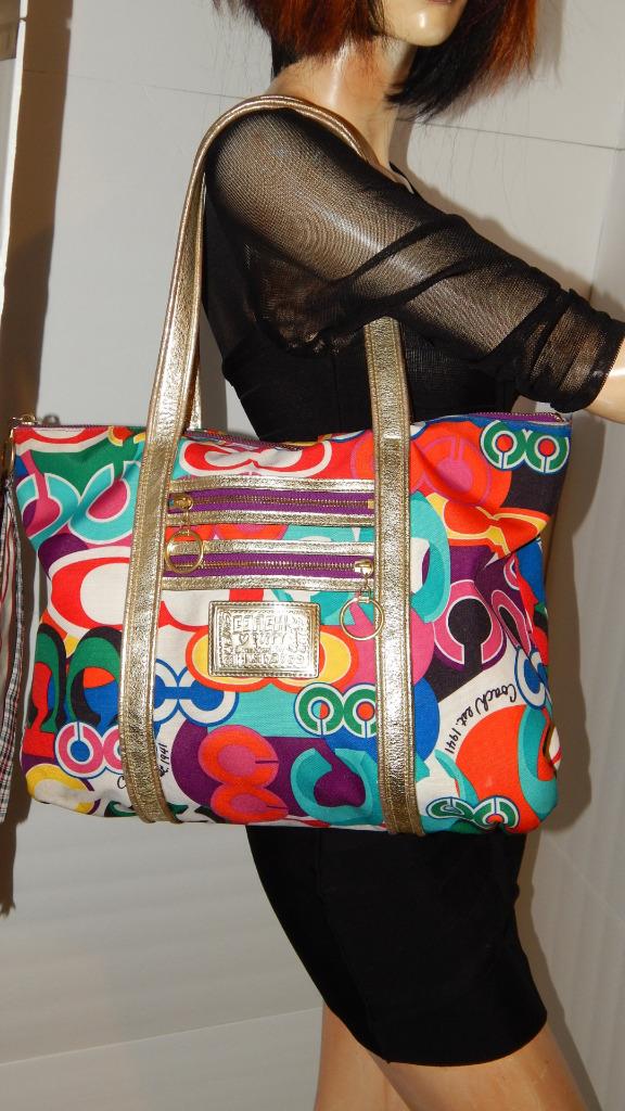 Coach Graffiti Tote Bag POPPY Signature Glam Handbag Style 13839