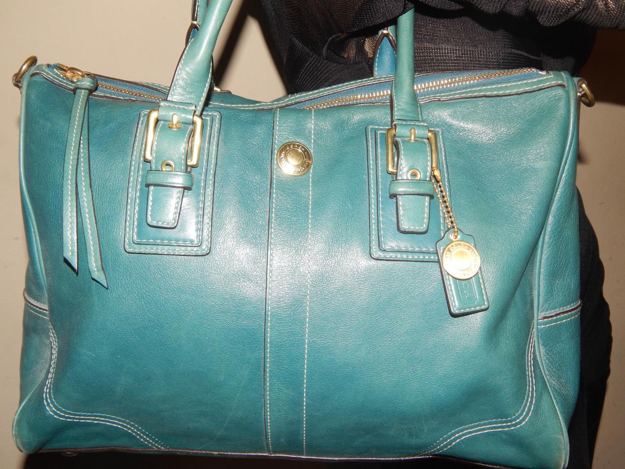 COACH 13996 Large Turquoise Tote Double Handle Carryall Purse Handbag ...