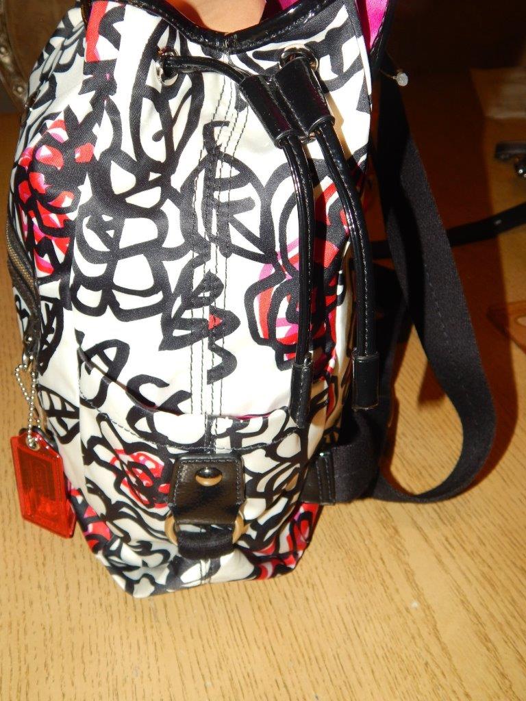 COACH Poppy Daisy Floral Graffiti Black/ White Backpack Bag  display picture 2