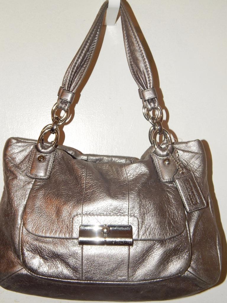 COACH Kristin Pewter 16814 Leather East West Satchel Hobo Handbag Purse