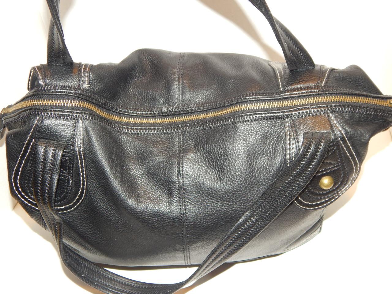 THE SAK Black Leather Shoulder Carryall Shopper Shoulder Tote Purse Bag