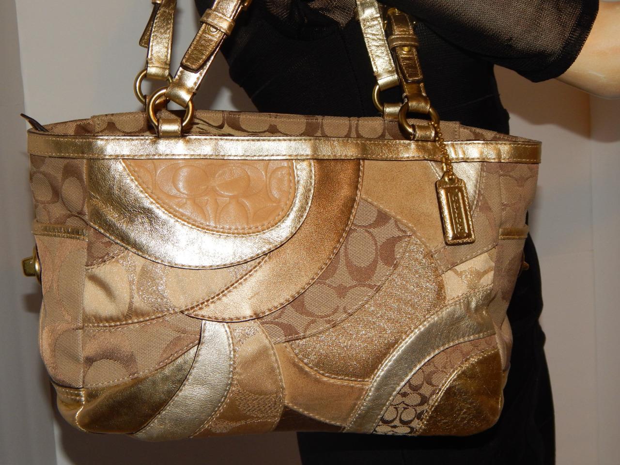 COACH GOLD METALLIC MOSAIC PATCHWORK SIGNATURE SHOULDER BAG TOTE
