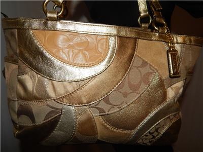 COACH GOLD METALLIC MOSAIC PATCHWORK SIGNATURE SHOULDER BAG