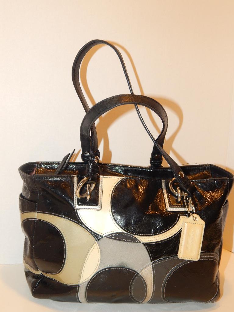 COACH Leather Inlaid Tote Shoulder Bag 17127 Black Grey