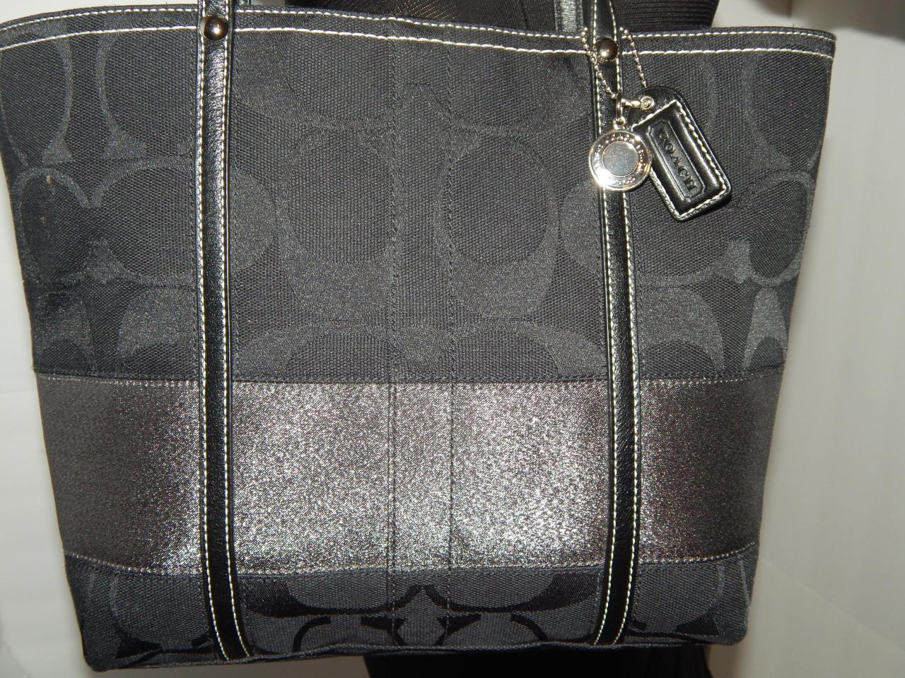 COACH Black Gunmetal Signature Stripe Tote 11098 Handbag Designer Purse