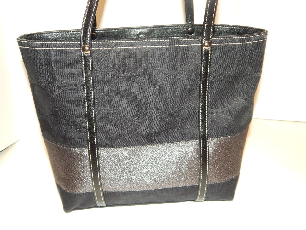 COACH Black Gunmetal Signature Stripe Tote 11098 Handbag Designer Purse