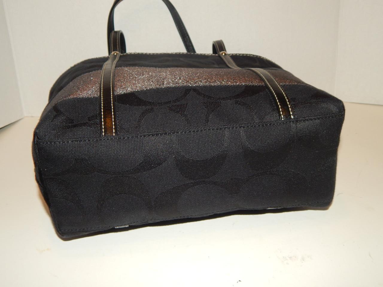 COACH Black Gunmetal Signature Stripe Tote 11098 Handbag Designer Purse