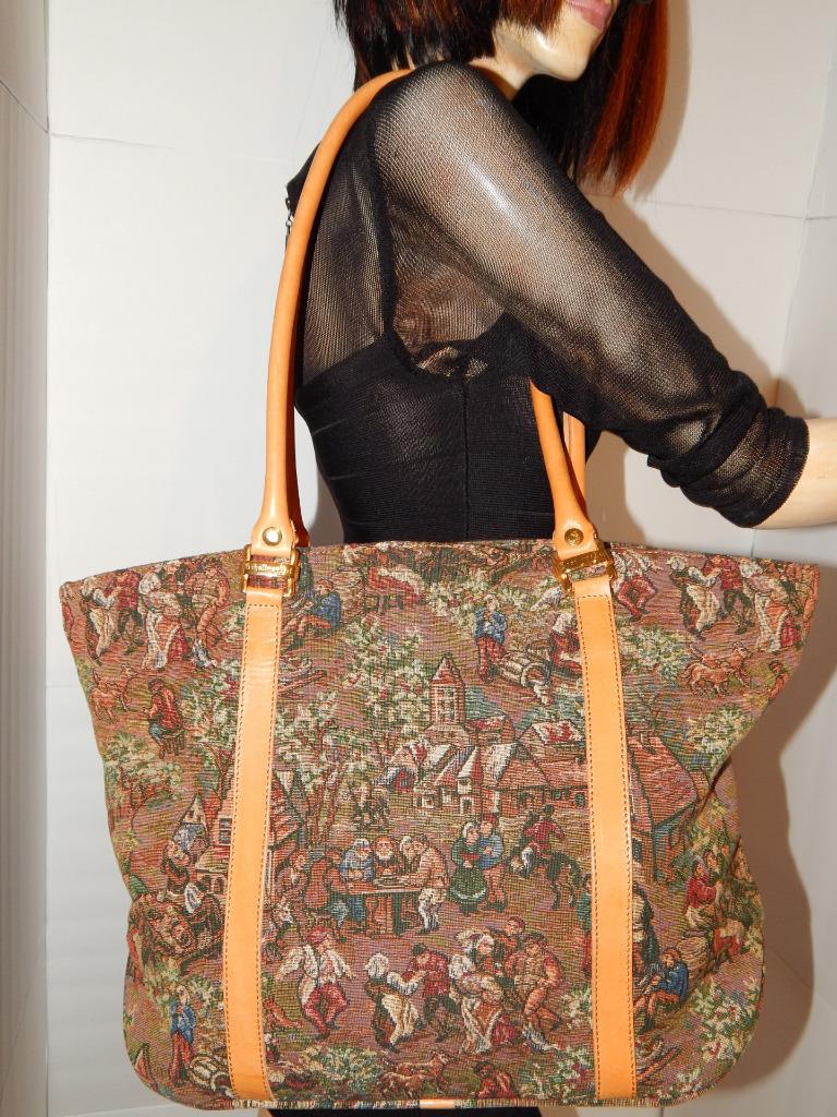 Gobelins Art Tapestry Canvas & eather Large Tote Handbag Shoulder Bag