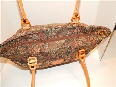 Gobelins Art Tapestry Canvas & eather Large Tote Handbag Shoulder Bag ...