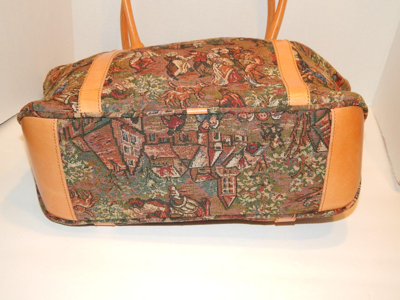 Gobelins Art Tapestry Canvas & eather Large Tote Handbag Shoulder Bag