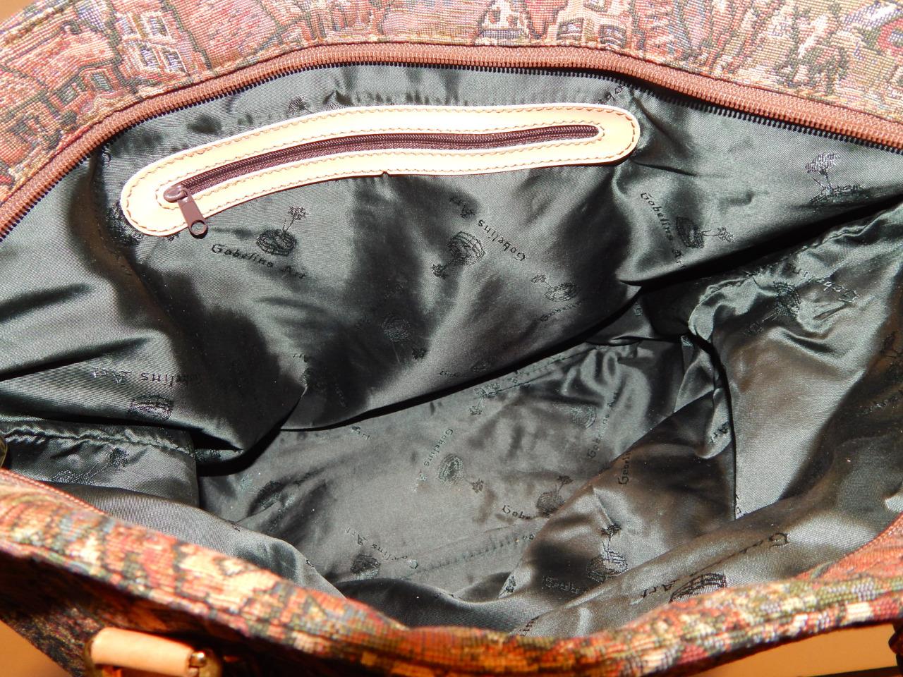 Gobelins Art Tapestry Canvas & eather Large Tote Handbag Shoulder Bag