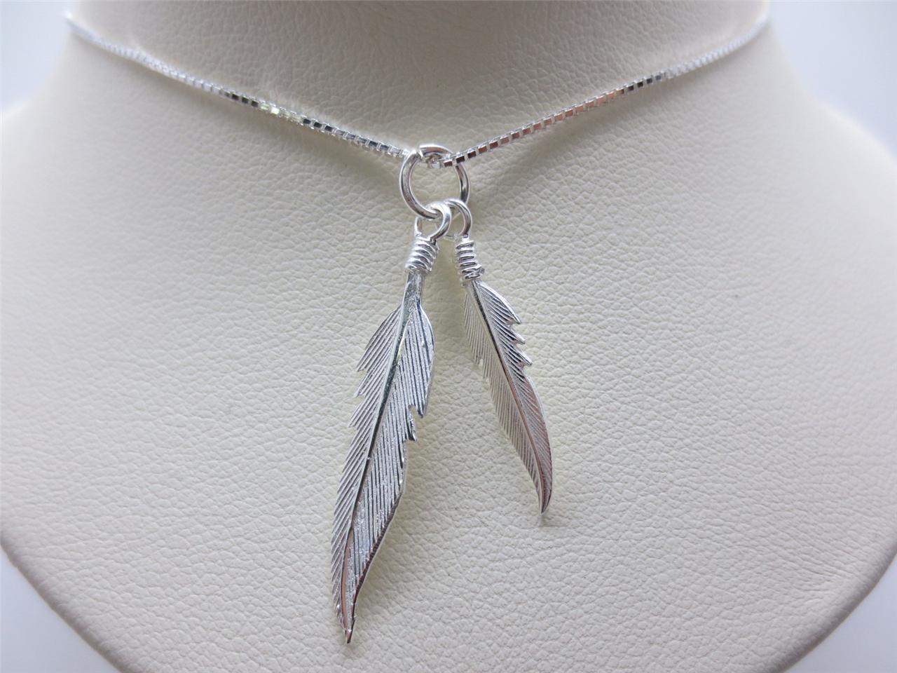 Sterling Silver Indian Feathers Native American Charms Necklace - 1mm ...