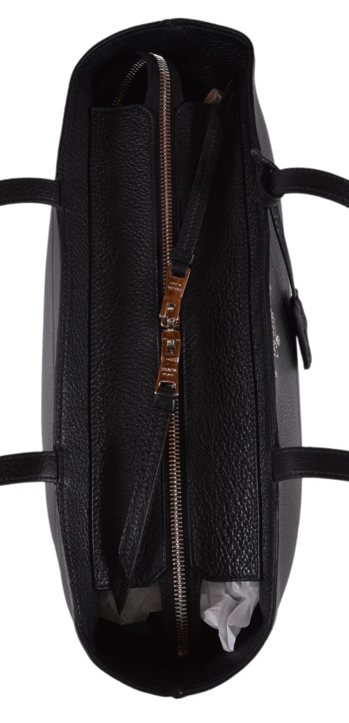 New Prada 1BG203 Black Vitello Phenix Leather Zip Top Shopper Purse Handbag | eBay