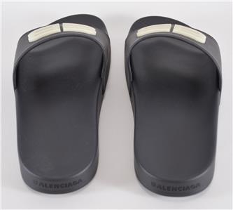 NEW Balenciaga Men's Black GLOW BB Logo Pool Slides Sandals Shoes