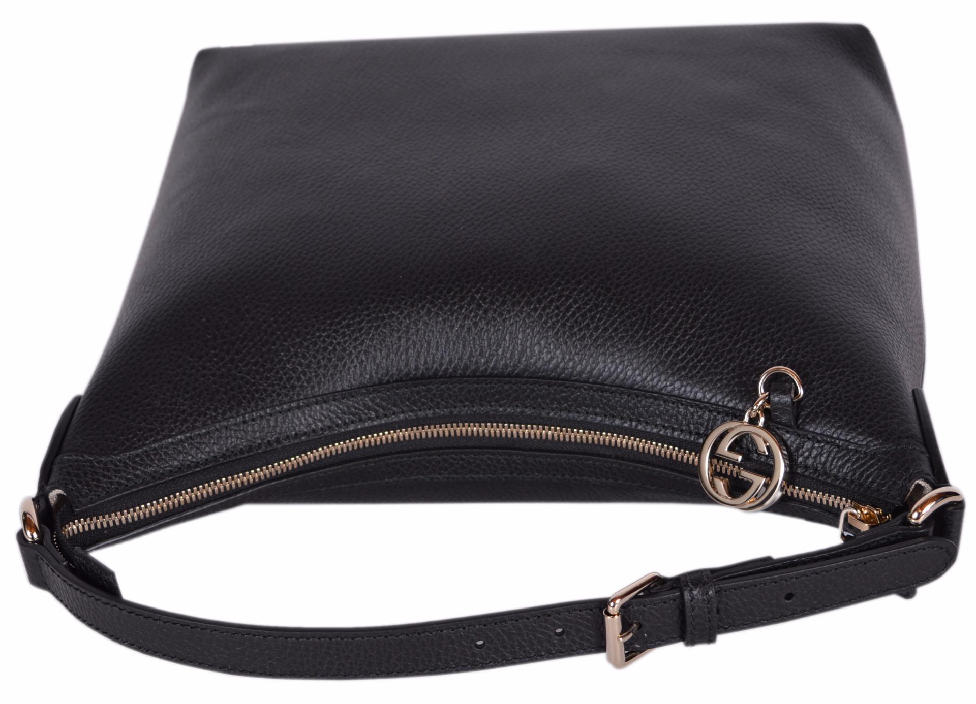 NEW Gucci Women&#39;s 449711 Black Leather GG Charm Purse Hobo Handbag | eBay