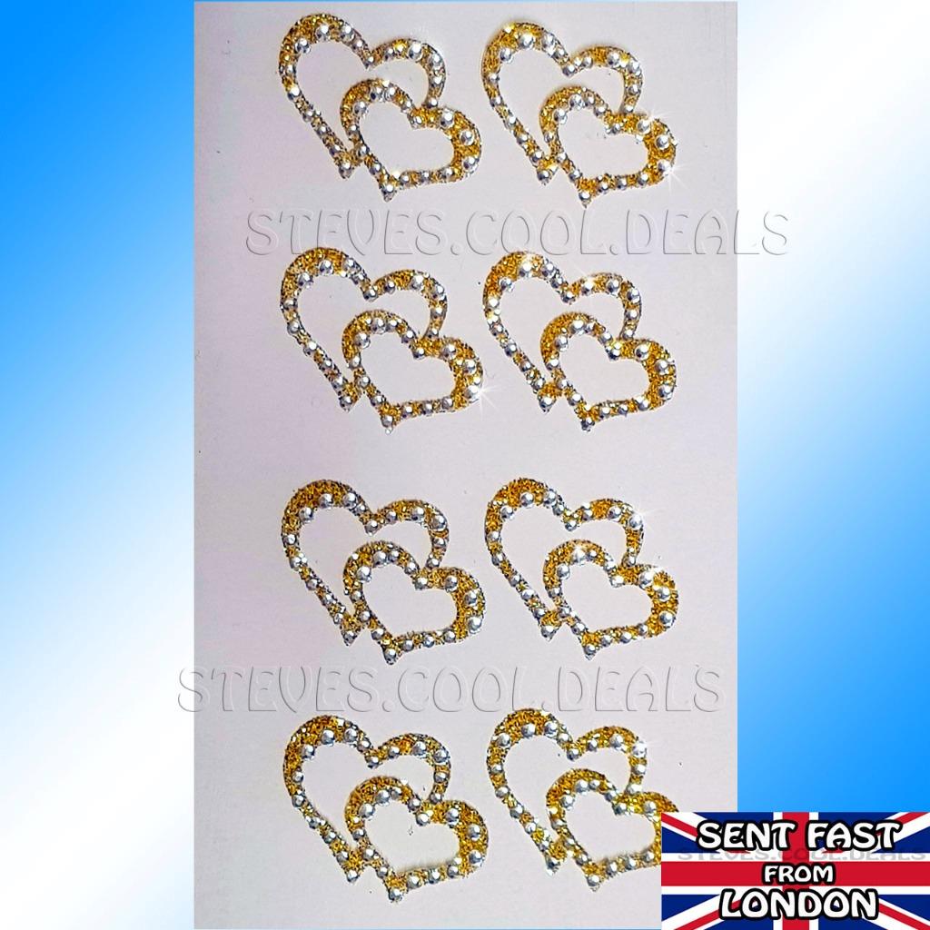 Self Adhesive Diamante Heart Stickers Open and Double Heart Design Sparkly 