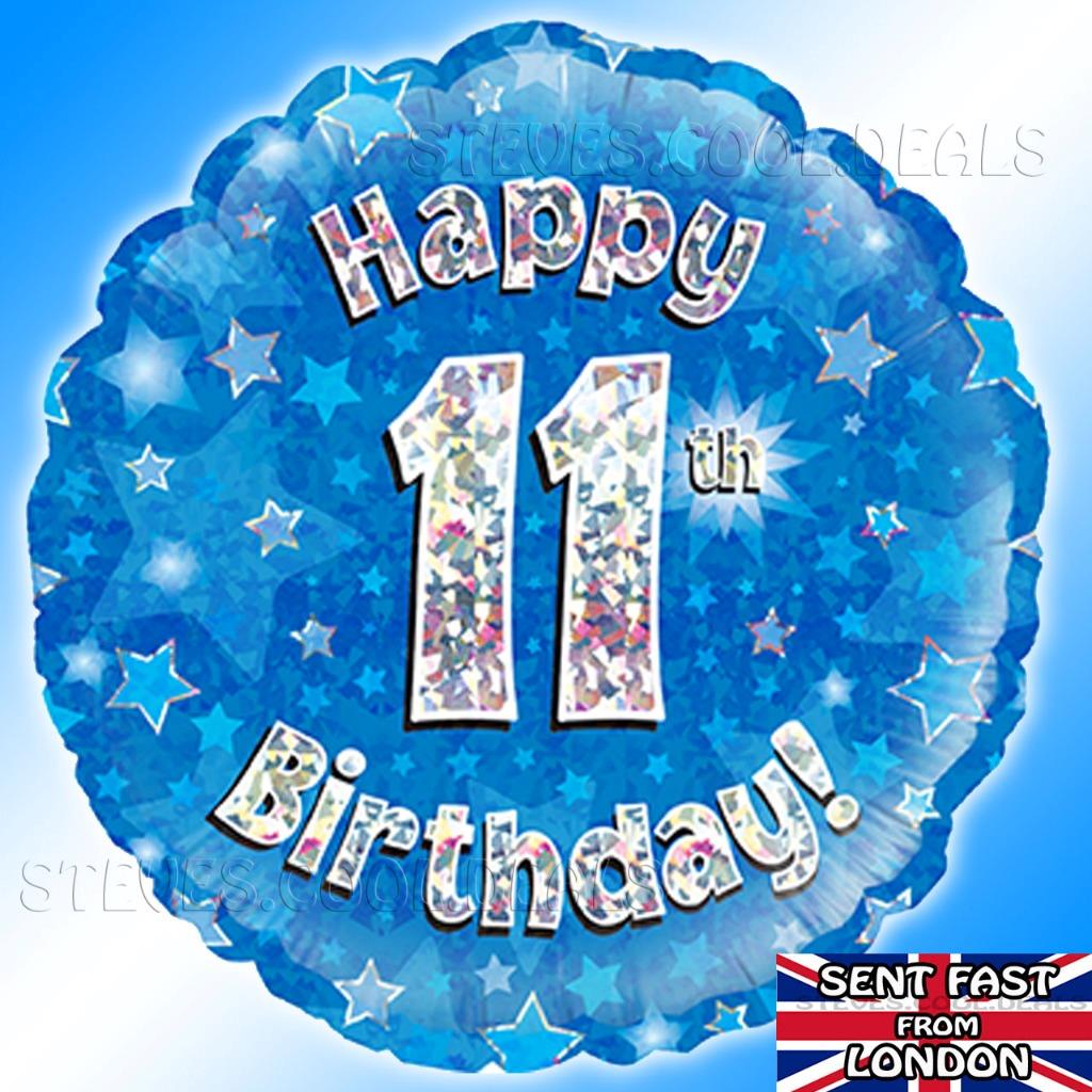 Festone con scritta Happy Birthday, 11 bandierine olografiche blu, 3,9 m