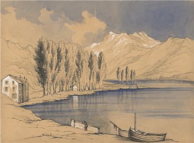Montreux Lake Geneva Switzerland Victorian Watercolour Painting