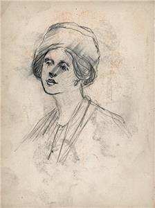 Lady Wearing Hat Portrait Antique Small Pencil Drawing 1910 Impressionist Ebay
