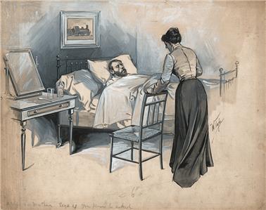Ill Man In Bed Victorian Gouache Painting C1900 Signed W Lafey Ebay