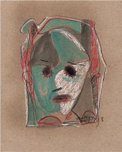 Faccia Astratta Nello Stile Di Picasso Disegno A Pastello 2013 Indistinte Signature Ebay