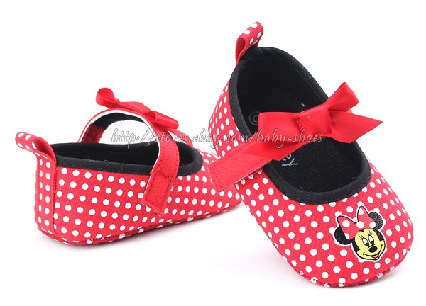 Baby Girls Red & White Minnie Mouse Soft Sole Shoes Size Newborn to 18 ...