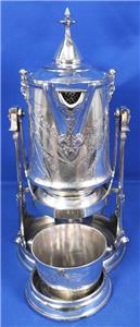 Antique 1870 Reed Barton Ornate Silver Tilting Water Pitcher Set Masonic Emblem