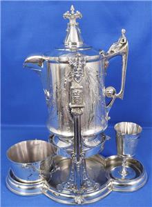 Antique 1870 Reed Barton Ornate Silver Tilting Water Pitcher Set Masonic Emblem