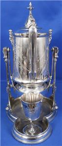 Antique 1870 Reed Barton Ornate Silver Tilting Water Pitcher Set Masonic Emblem