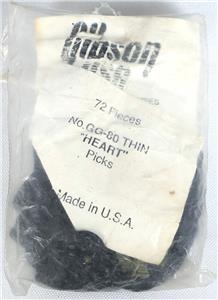 Vintage Gibson USA Thin Heart Guitar Picks Bag of 72 GG-80