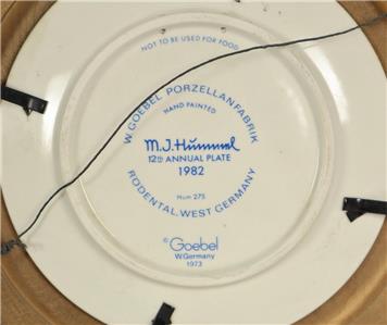 1982 Hummel Collector Plate Hand-Painted Germany Goebel-Porzellanfabrik