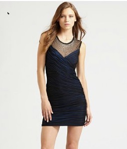 $398 BCBG Max Azria CAMIRA Embellished Illusion Ruched Beaded Cocktail ...