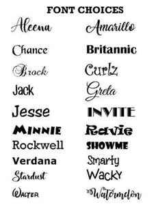 FONT SELECTIONS - include the font name during checkout or send a eBay Message