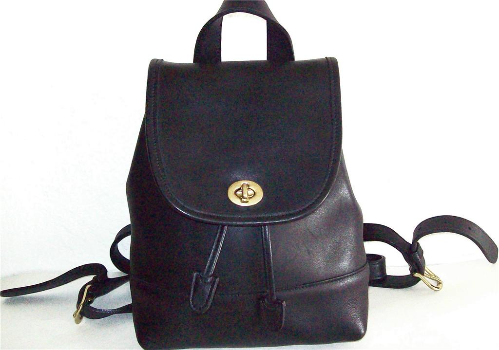 NICE black Leather COACH purse daypack Backpack vintage back pack 9960 ...