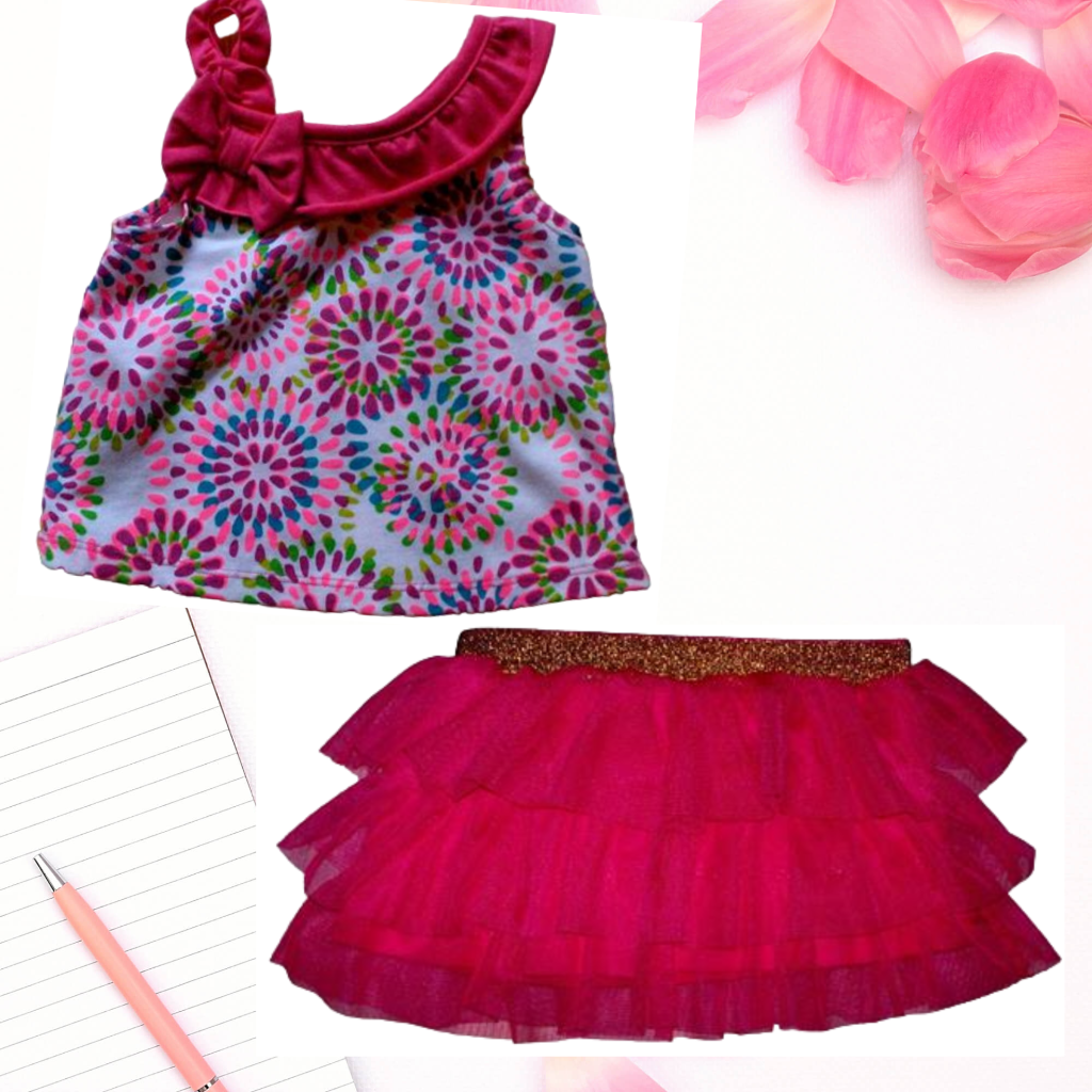 Ruffled Neck TOP & Tiered Tutu SKIRT Glittery Waistband 12M OR 18M NEW FREE Ship