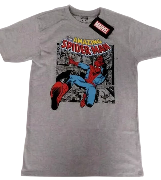 Marvel Spider-Man Comic Graphic T-Shirt Heather Grey ADULT M Or L NEW FREE SHIP