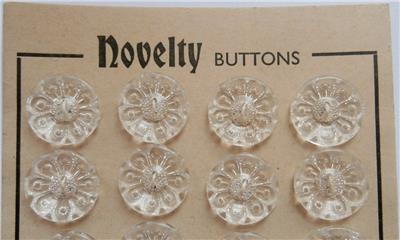 1930s Vintage 24 Clear Buttons On A Card Dead Stock