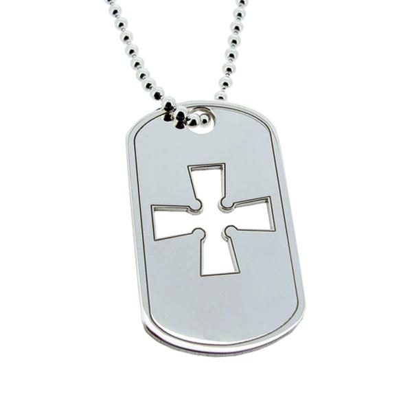 925 STERLING SILVER CUT OUT CROSS DOG TAG WITH ENGRAVING & CHAIN ...