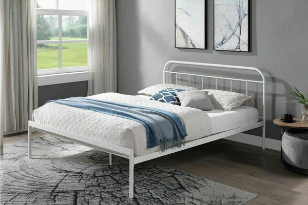 Modern White Metal Bed Frame Low Footboard Style Single Double